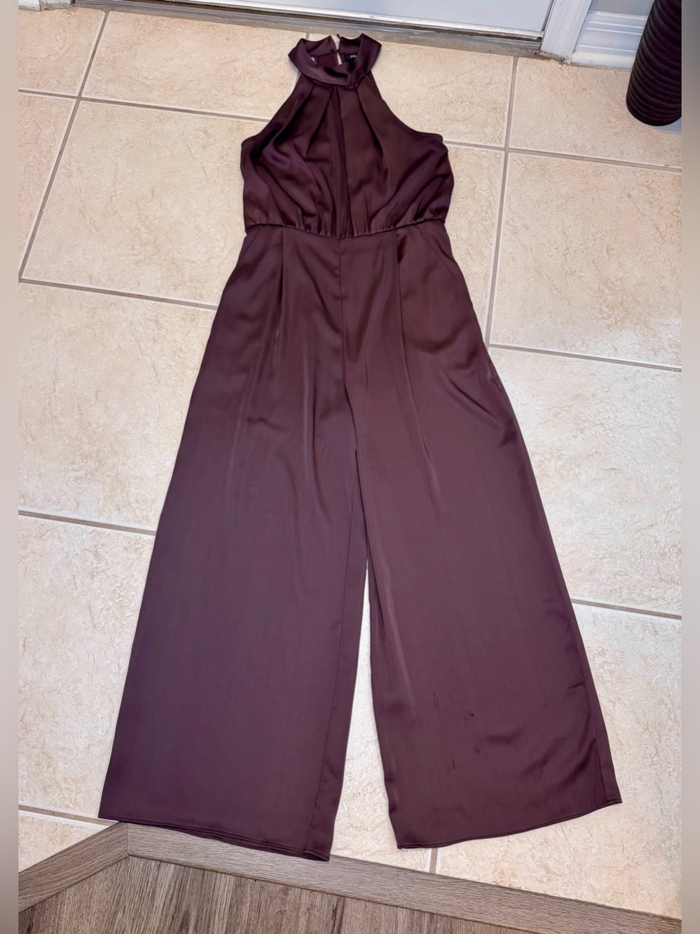 Sleeveless High-Neck Wide-Leg Jumpsuit in Deep brown
